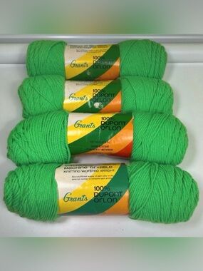 vintage grants dupont orlon acrylic yarn lot bright green knitting worsted weigh